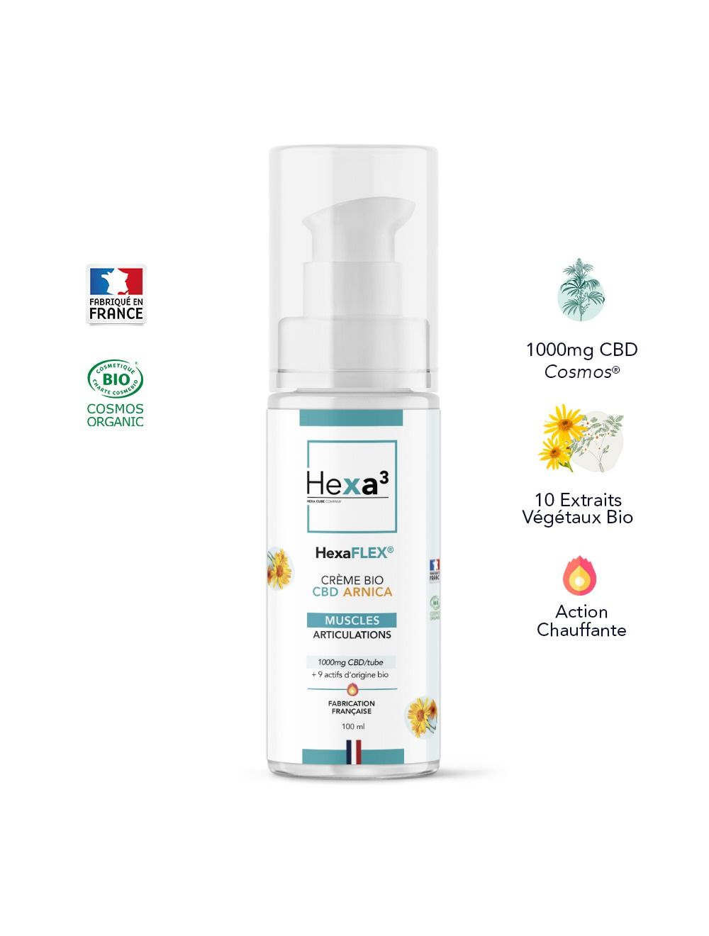 Crème CBD 1000mg à l'Arnica Bio Effet Chauffant - 9 Actifs Végétaux - 100ml