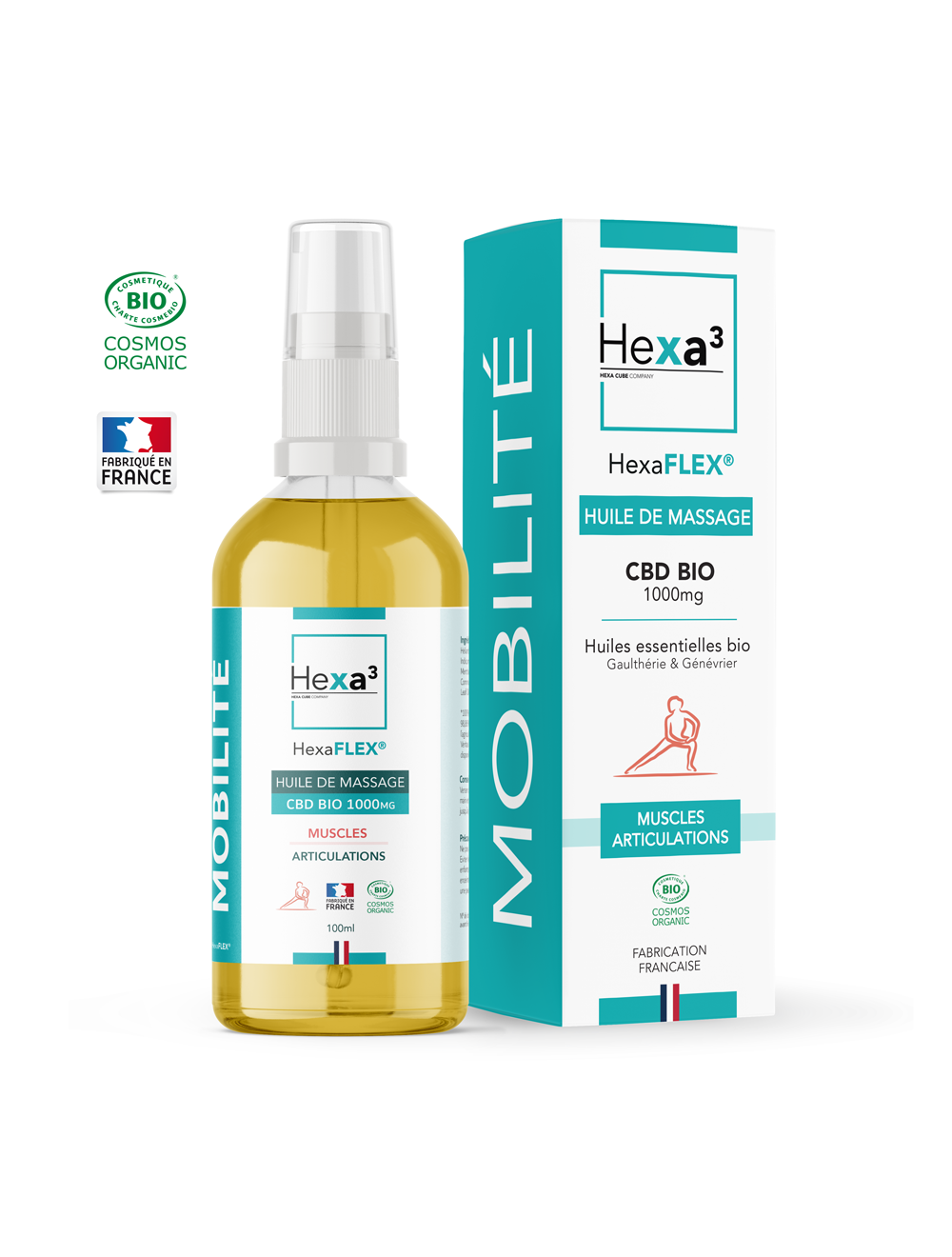 Huile de Massage CBD 1000mg Bio Muscles & Articulations - Flacon Pompe 100ml