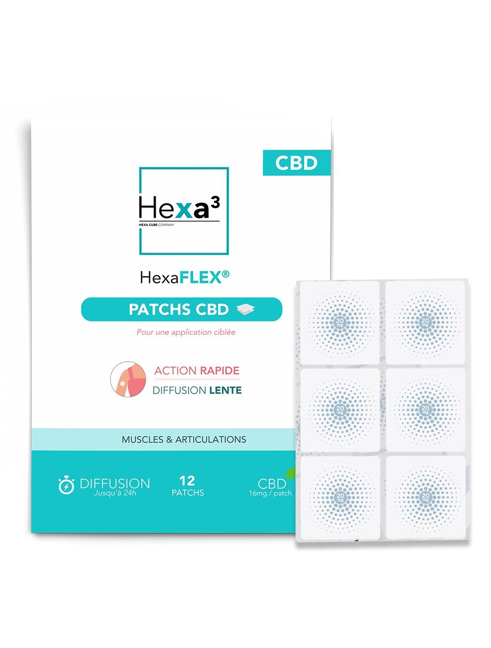 Patchs CBD Format Carré 3,6 cm - 12 Patchs 16mg - Muscles & Articulations
